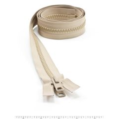 YKK Vislon #10 Separating Zipper AutoLok Short Double Pull Metal Slider 36 inch Light Beige